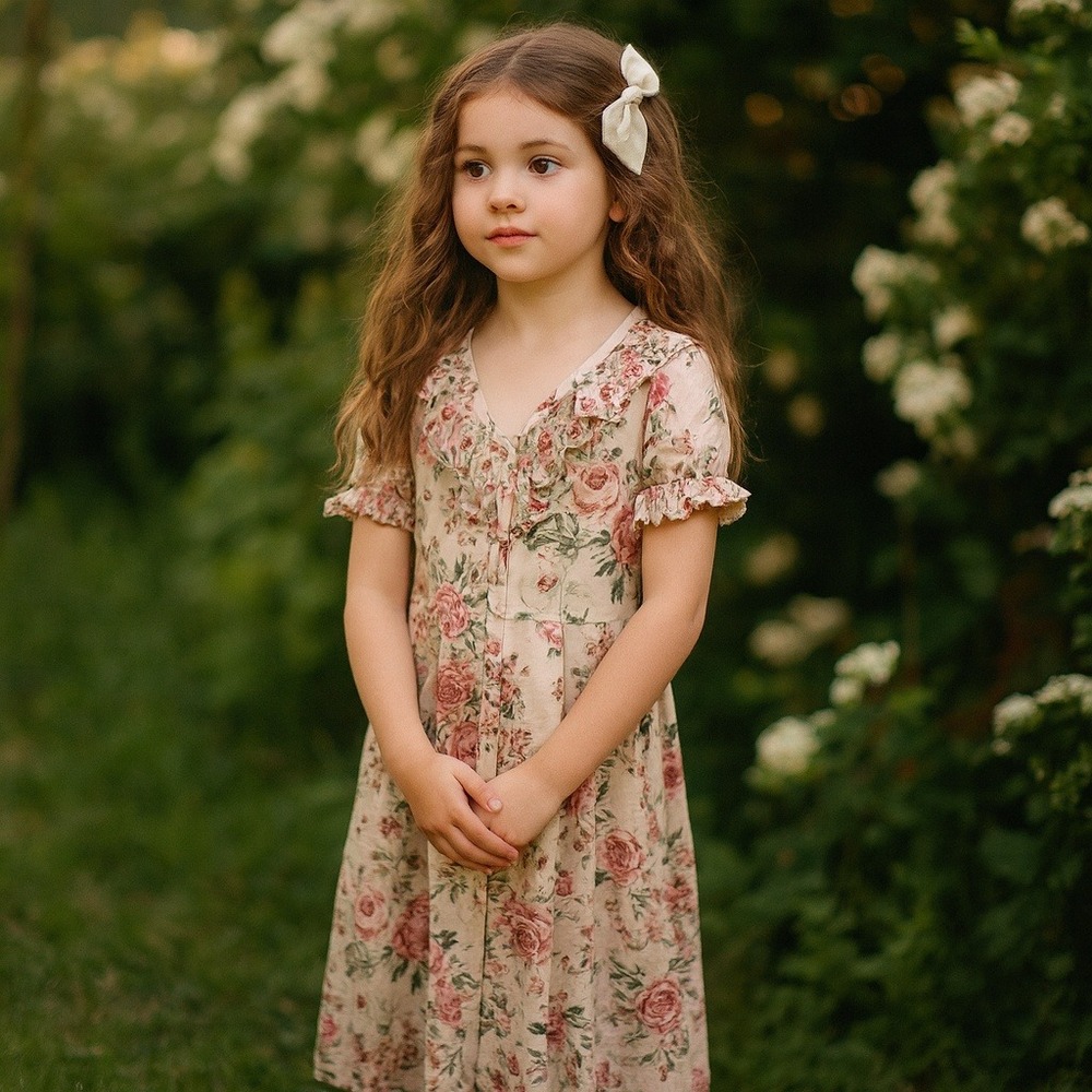 Vintage 90s Disorderly Kids Floral Ruffle Dress Girls 10 Cottagecore Roses USA‎